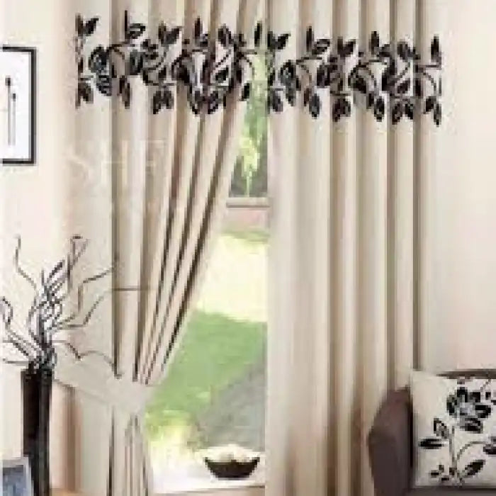 2 Pcs Luxury Floral Velvet Curtains Cream Curtains