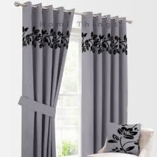 2 Pcs Luxury Floral Velvet Curtains Dark Gray Curtains