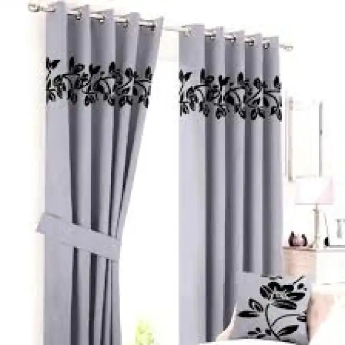 2 Pcs Luxury Floral Velvet Curtains Light Gray Curtains