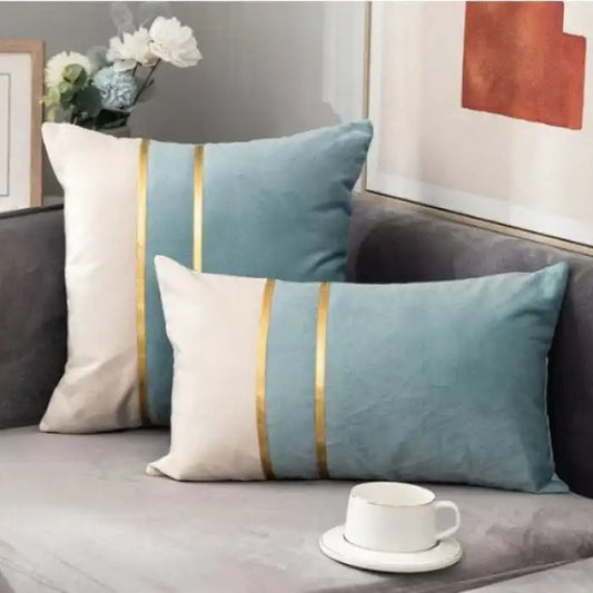 2 Pcs Velvet Luxury Cushion-Ivory & Blue