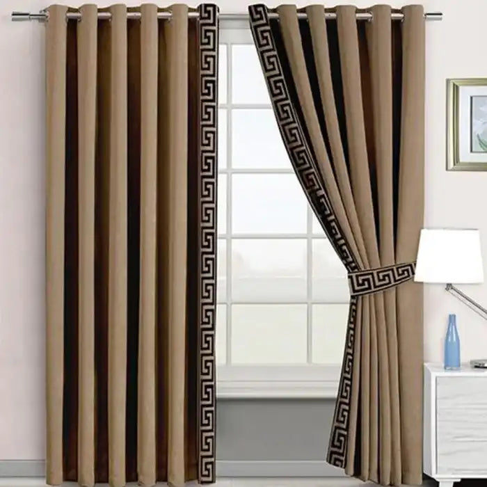 2 Pieces Crocodile Luxury Velvet Curtain Panels With Belts-Camel