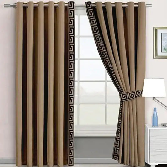 2 Pieces Crocodile Luxury Velvet Curtain Panels With Belts-Camel