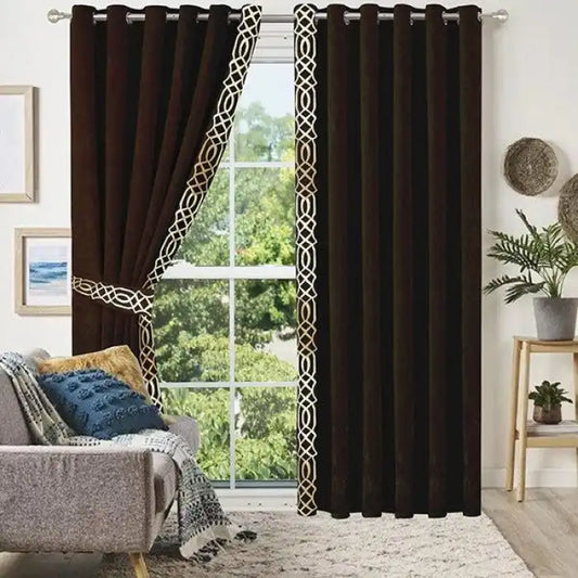 2 Pieces Crocodile Premium Splendid Velvet Curtain Panels & Belts