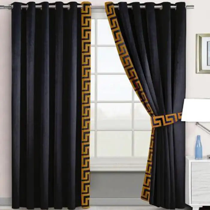 2 Pieces Crocodile Premium Splendid Velvet Curtain Panels & Belts