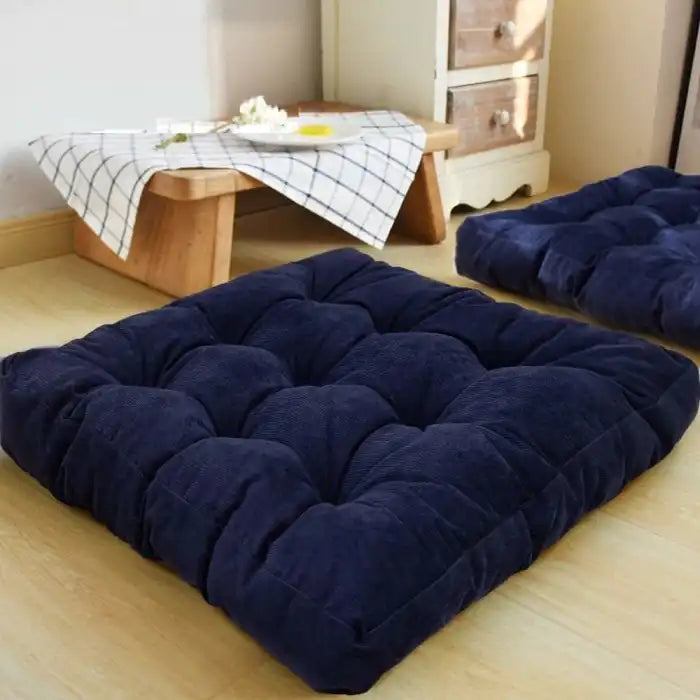 2 Square Velvet Floor Cushion Pair Blue Bedding