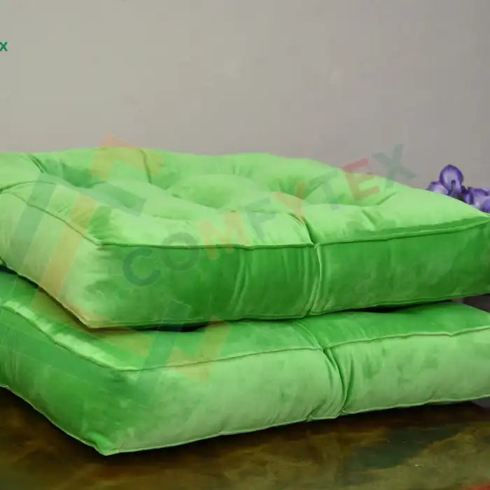 2 Square Velvet Floor Cushion Pair Parrot Green