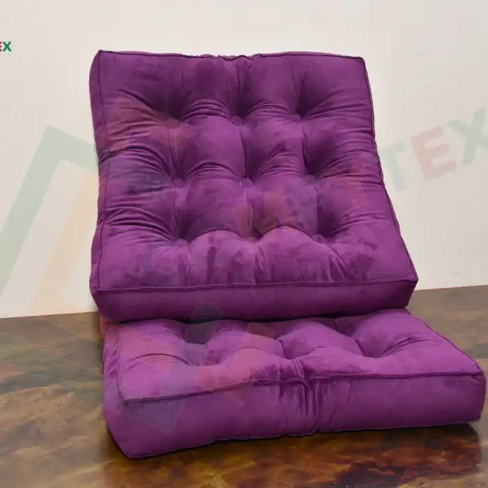 2 Square Velvet Floor Cushion Pair Plum Cushions