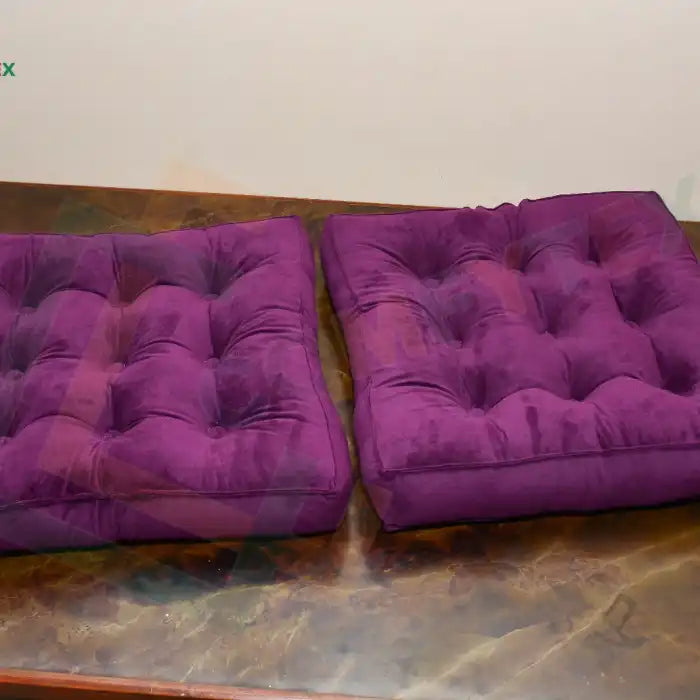 2 Square Velvet Floor Cushion Pair Plum Cushions