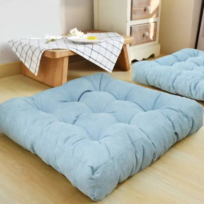 2 Square Velvet Floor Cushion Pair Sky Blue Bedding