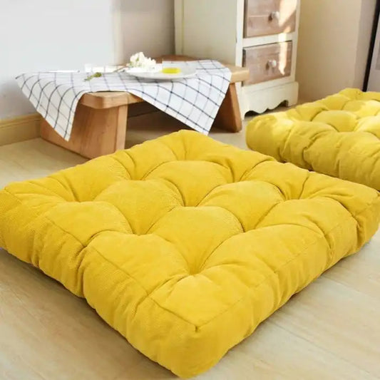 2 Square Velvet Floor Cushion Pair Yellow Bedding