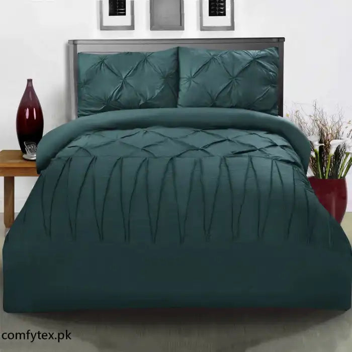 3 Pcs Pintuck & Cross Pleated Duvet Set - Zink