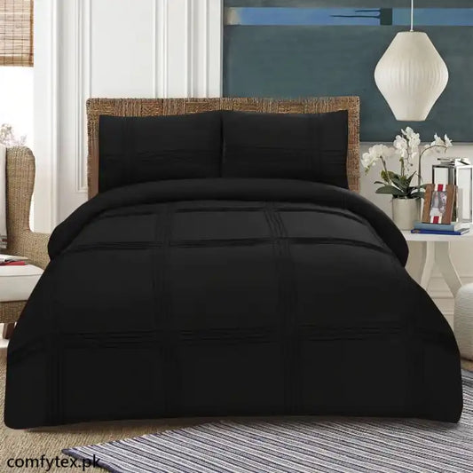 3 Pcs Pleated Duvet Set Black