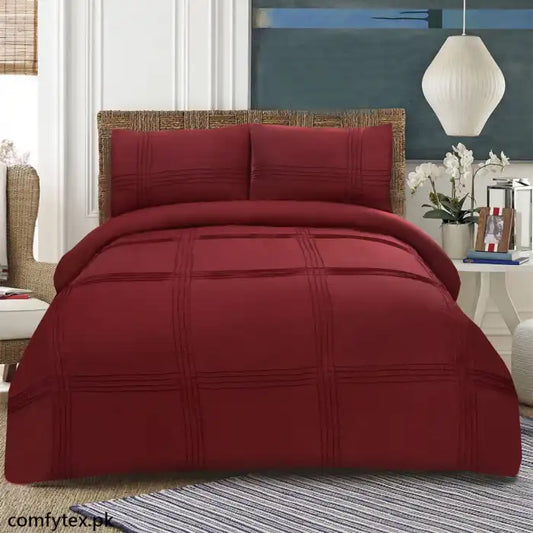 3 Pcs Pleated Duvet Set Maroon