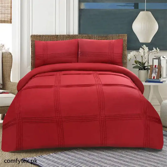 3 Pcs Pleated Duvet Set Red