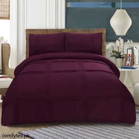 3 Pcs Pleated Duvet Set Violet