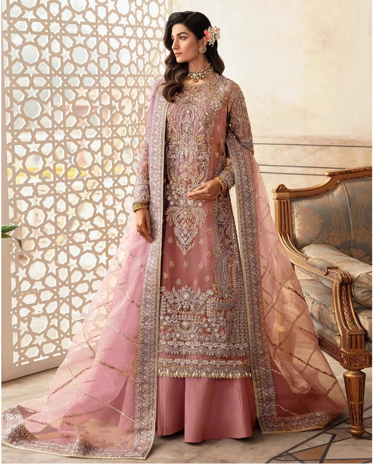 SAFFANA SOFT ORGANZA HEAVILY EMBROIDERY DRESS 3 PIECE UNSTICHED