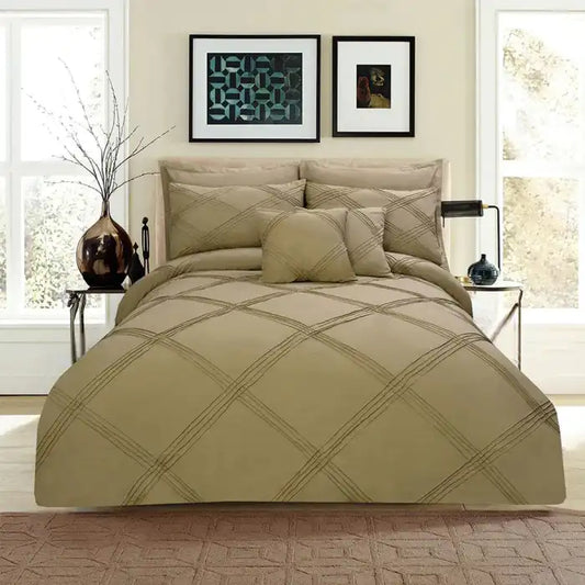 Cross Pleated Duvet Set - Beige Bedding