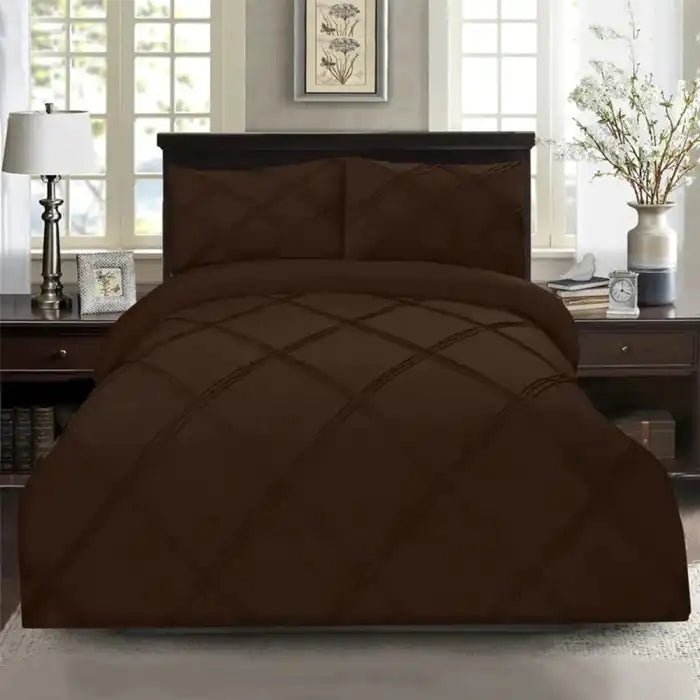 Cross Pleated Duvet Set - Dark Brown