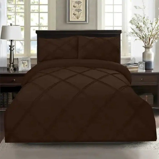 Cross Pleated Duvet Set - Dark Brown