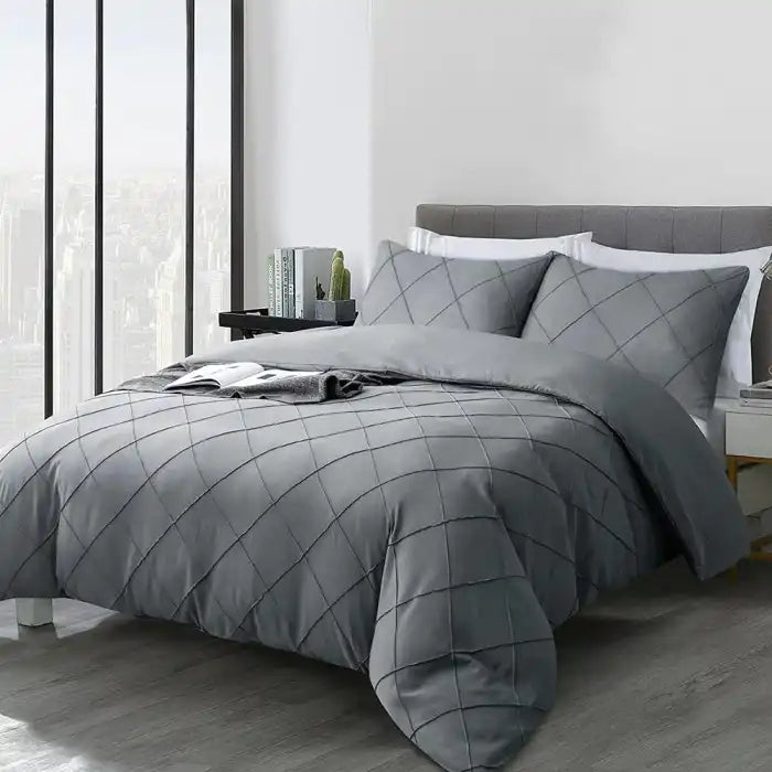 Cross Pleated Duvet Set - Gray