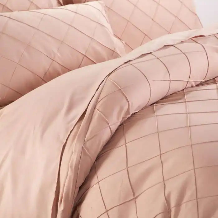 Cross Pleated Duvet Set - Peach