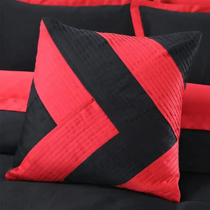 Embellish Horizontal Pleats Duvet Set Black Red Bedding