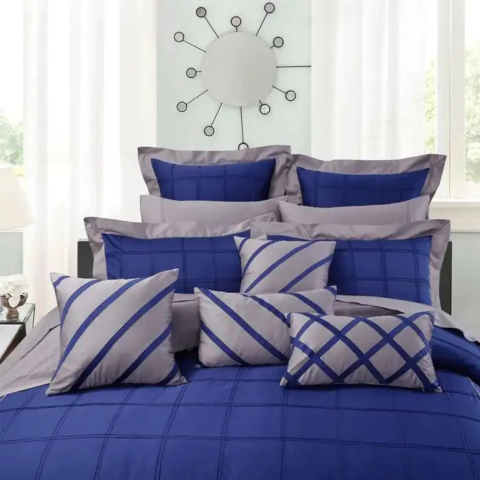 Embellish Horizontal Pleats Duvet Set Blue Gray Bedding