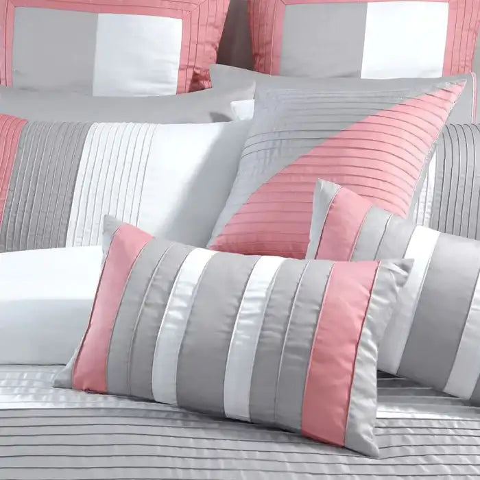 Embellish Horizontal Pleats Duvet Set Pink White Gray Bedding