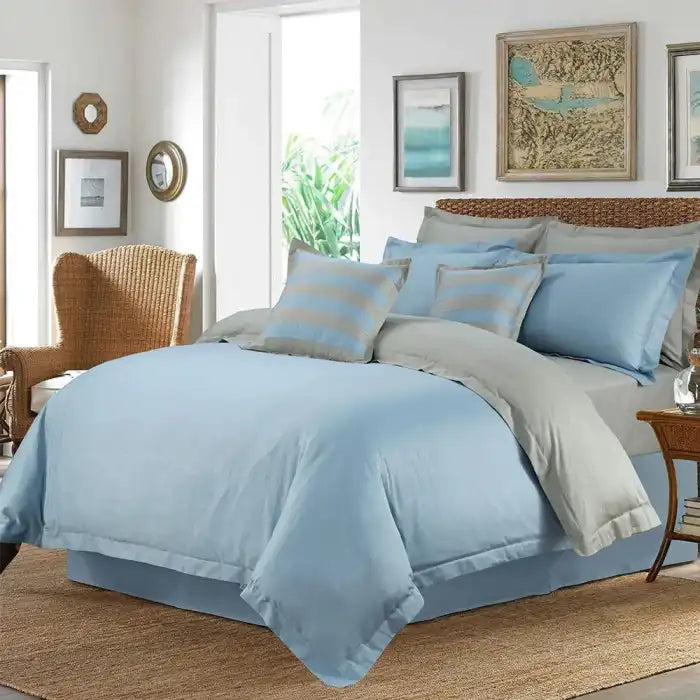 Embellish Horizontal Pleats Duvet Set Sky Blue Bed Sheet Set