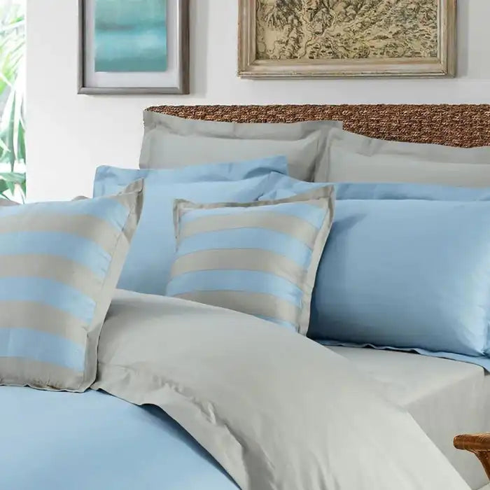 Embellish Horizontal Pleats Duvet Set Sky Blue Bed Sheet Set