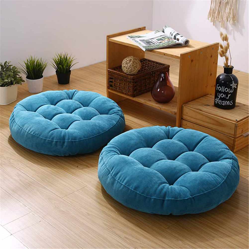 Pair of Round Floor Cushion Ball Fiber Filled