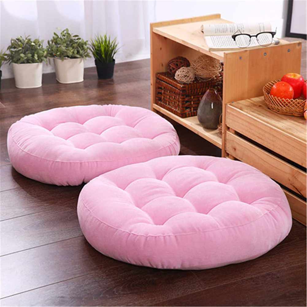 Pair of Round Floor Cushion Ball Fiber Filled