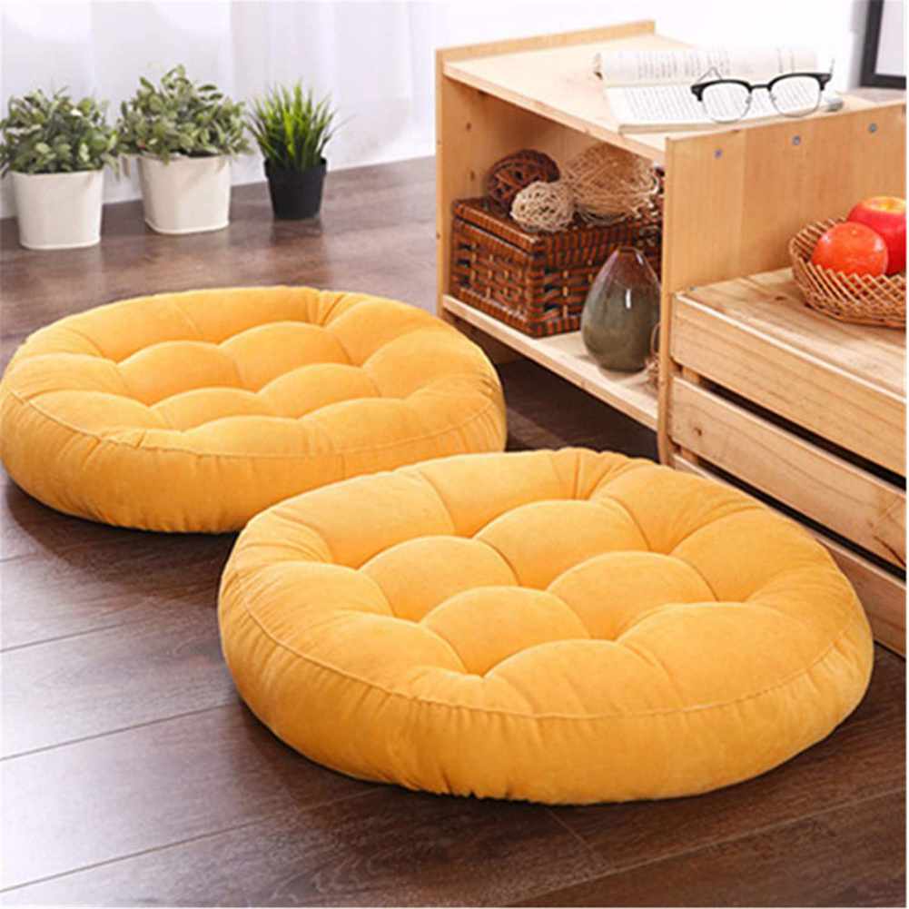 Pair of Round Floor Cushion Ball Fiber Filled