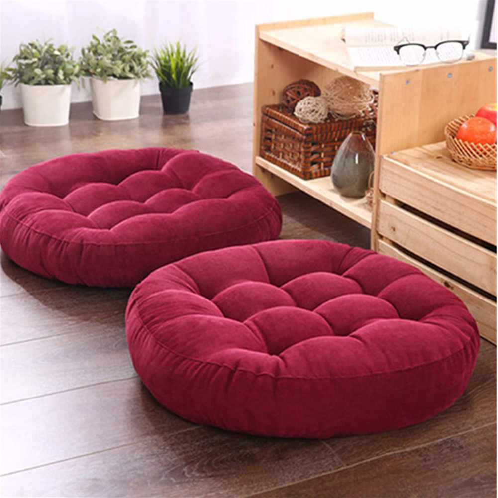 Pair of Round Floor Cushion Ball Fiber Filled