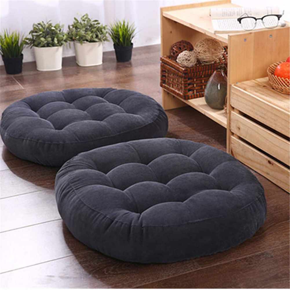 Pair of Round Floor Cushion Ball Fiber Filled