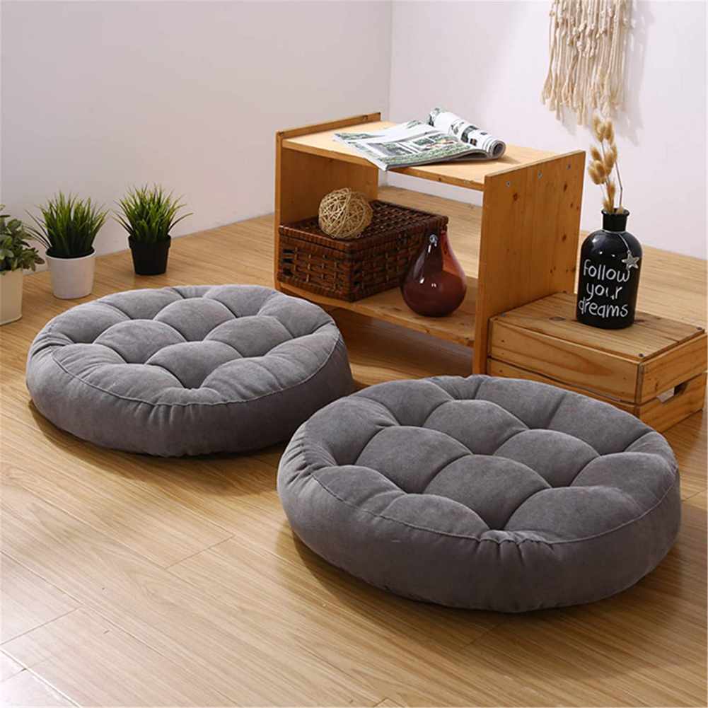 Pair of Round Floor Cushion Ball Fiber Filled