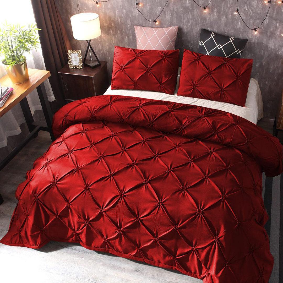 8 Pcs Diamond Pintuck Duvet set Red