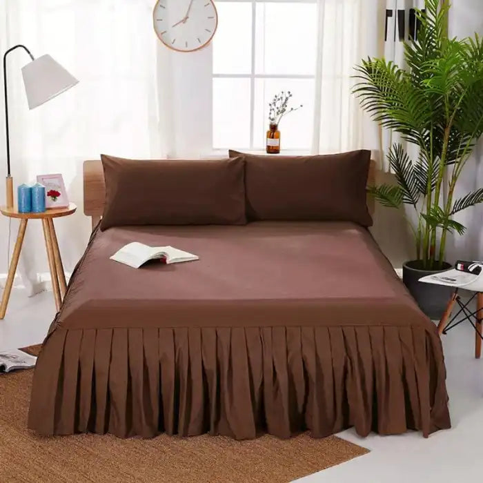 Rich Cotton Frilly Fitted Sheet - Brown