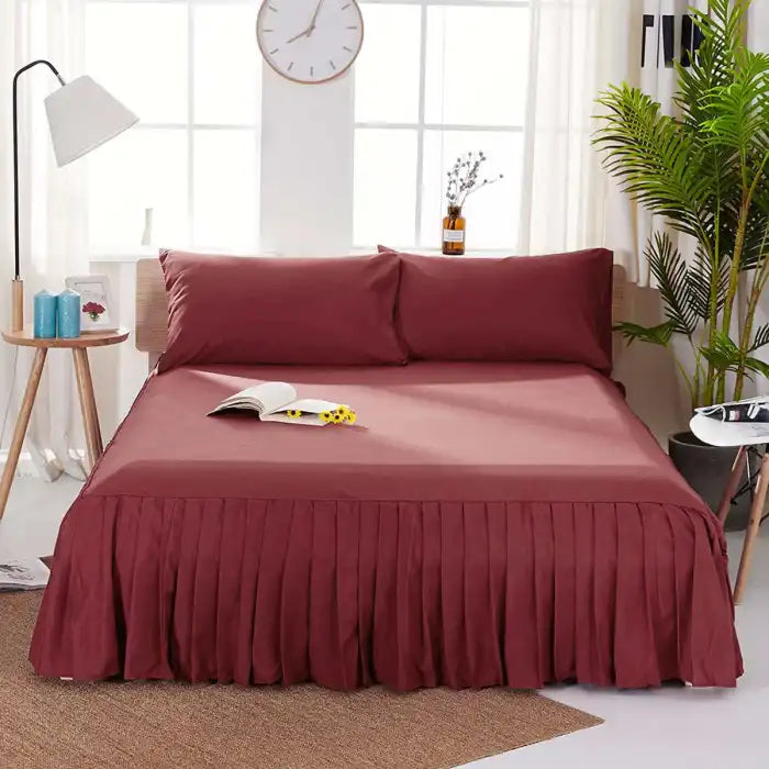 Rich Cotton Frilly Fitted Sheet - Maroon