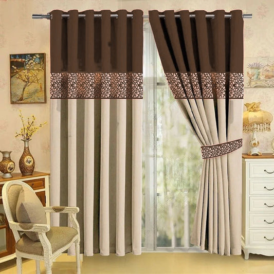 2PC'S LUXURY VELVET EMBROIDERED CURTAINS(DOUBLE SHADED)