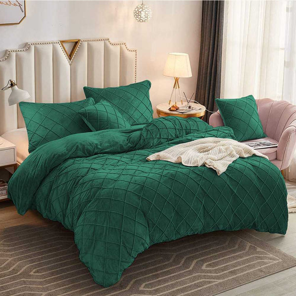 CROSS PLEATED DUVET COVER SET VELVET FABRIC