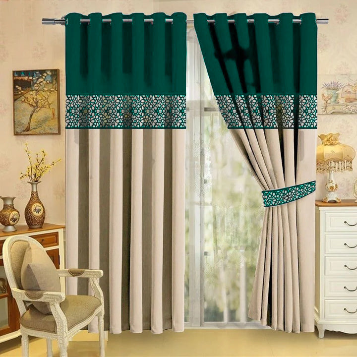 2 PC'S LUXURY VELVET EMBROIDERED CURTAINS(DOUBLE SHADED)