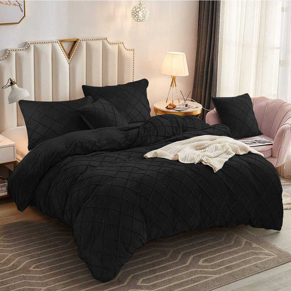 CROSS PLEATED DUVET COVER SET VELVET FABRIC