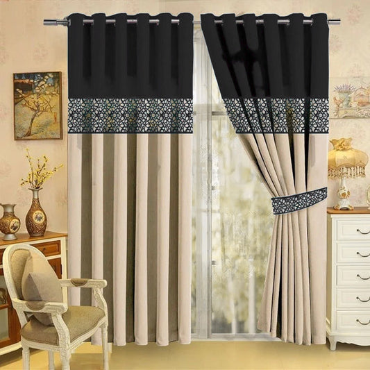 2PC'S LUXURY VELVET EMBROIDERED CURTAINS(DOUBLE SHADED)