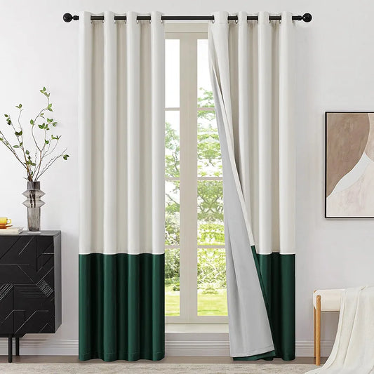 Cream & Green Luxury Velvet 2 tone Curtains