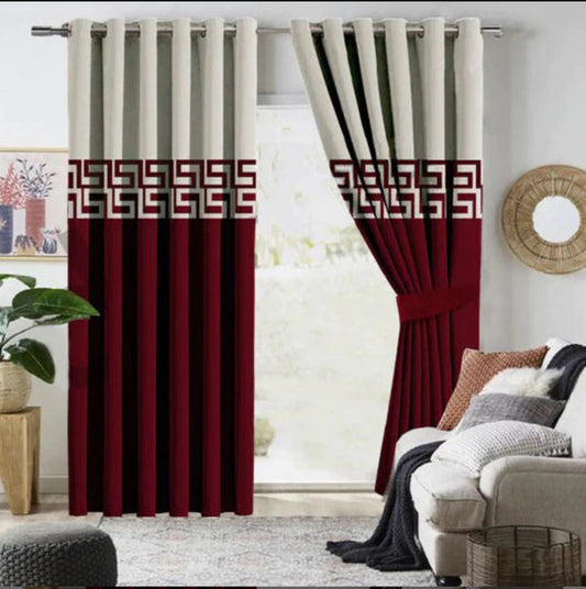 Cream & Maroon 
Luxury Velvet 2 tone Curtains