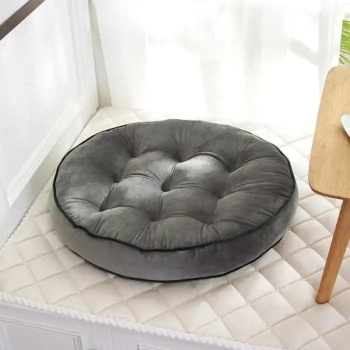 Round Floor Cushion_Ball Fiber Filled Cushions Gray Black