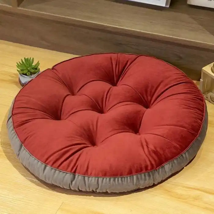 Round Floor Cushion_Ball Fiber Filled Cushions Maroon Gray